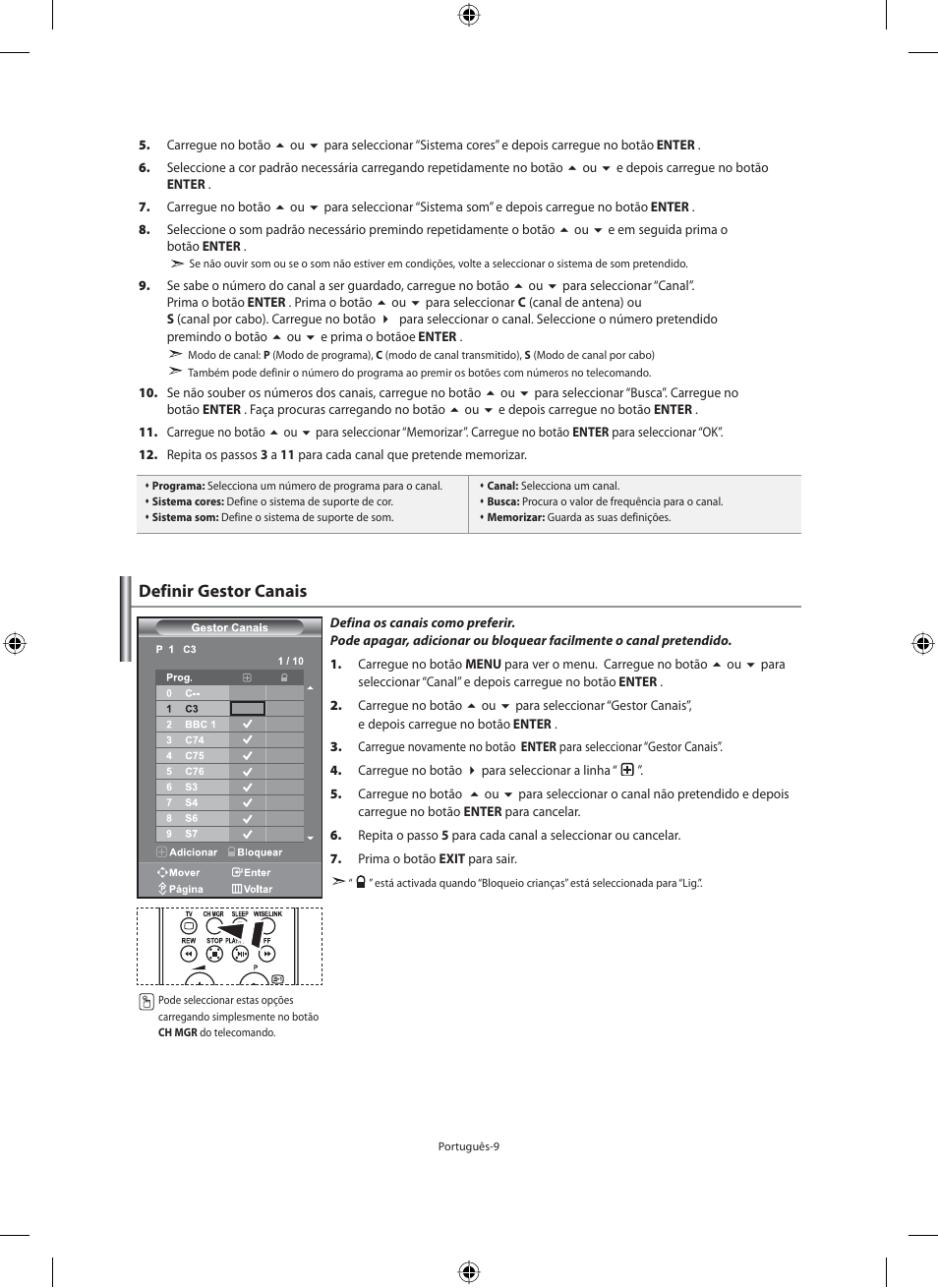 Definir gestor canais | Samsung LE46N71B User Manual | Page 231 / 313