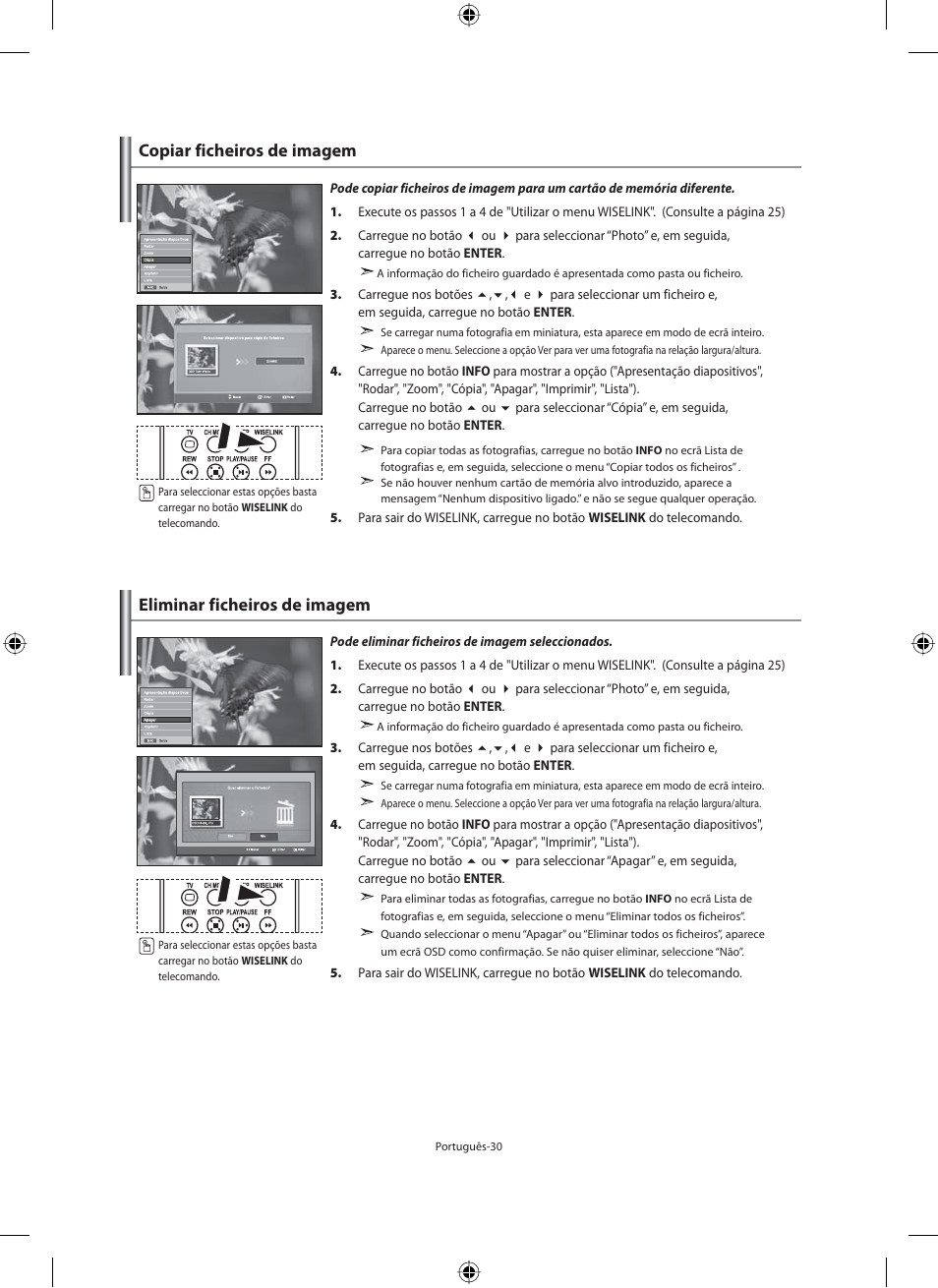 Copiar ficheiros de imagem, Eliminar ficheiros de imagem | Samsung LE46N71B User Manual | Page 252 / 313