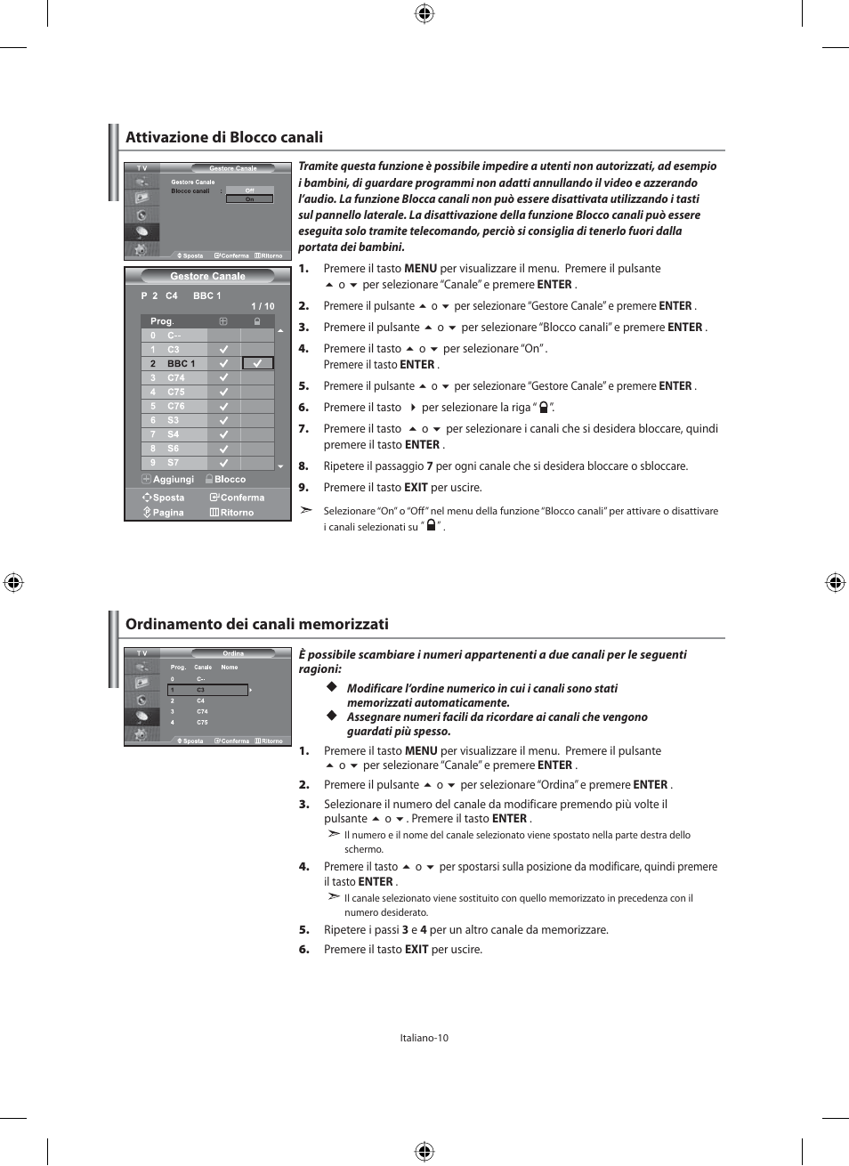 Attivazione di blocco canali | Samsung LE46N71B User Manual | Page 276 / 313