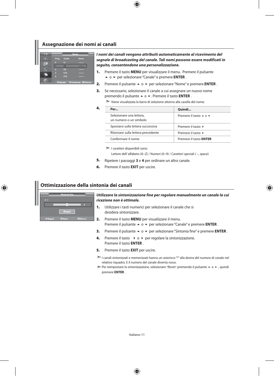 Ottimizzazione della sintonia dei canali, Assegnazione dei nomi ai canali | Samsung LE46N71B User Manual | Page 277 / 313