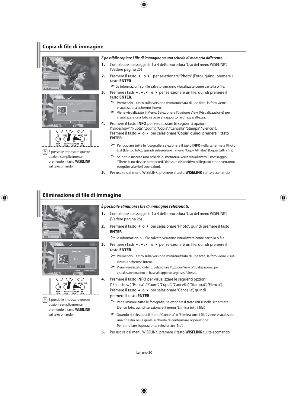 Copia di file di immagine, Eliminazione di file di immagine | Samsung LE46N71B User Manual | Page 296 / 313