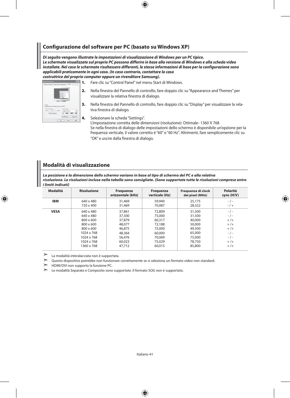 Modalità di visualizzazione | Samsung LE46N71B User Manual | Page 307 / 313