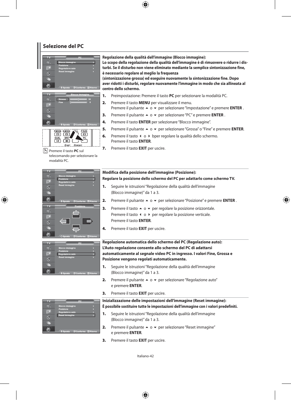 Selezione del pc | Samsung LE46N71B User Manual | Page 308 / 313