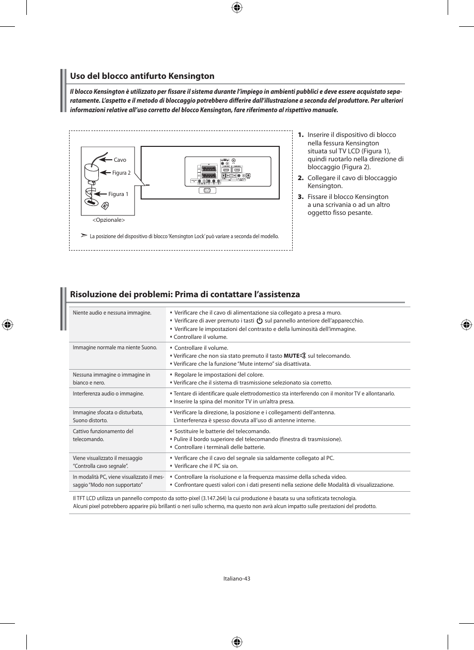 Uso del blocco antifurto kensington | Samsung LE46N71B User Manual | Page 309 / 313