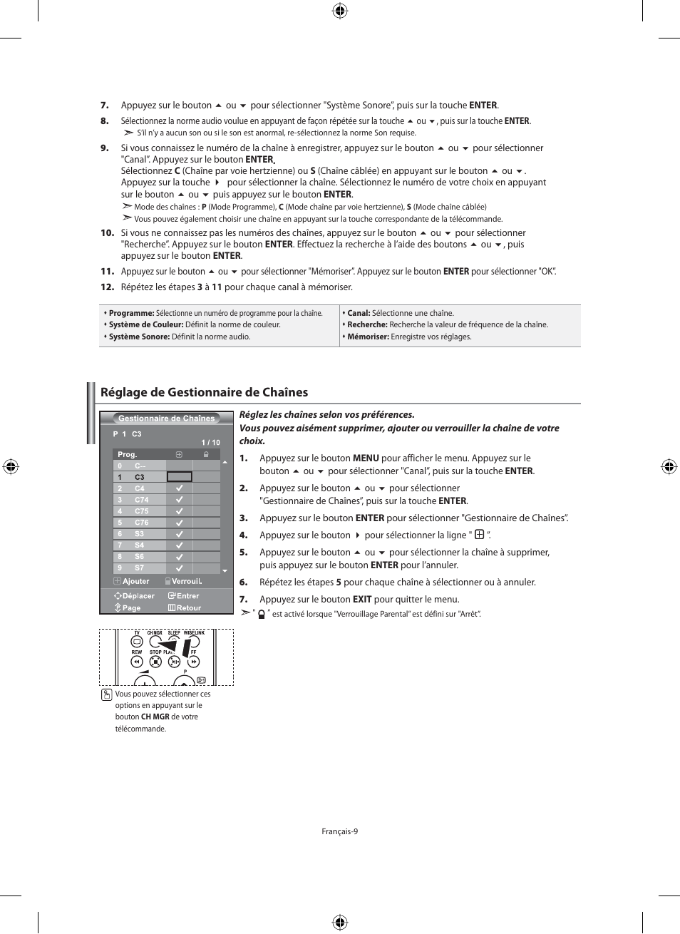 Réglage de gestionnaire de chaînes | Samsung LE46N71B User Manual | Page 55 / 313