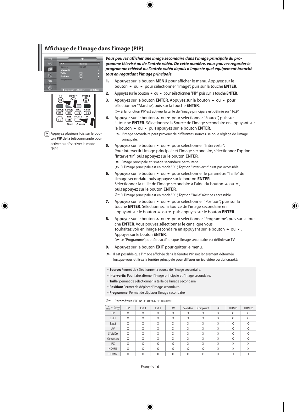 Affichage de l’image dans l’image (pip) | Samsung LE46N71B User Manual | Page 62 / 313