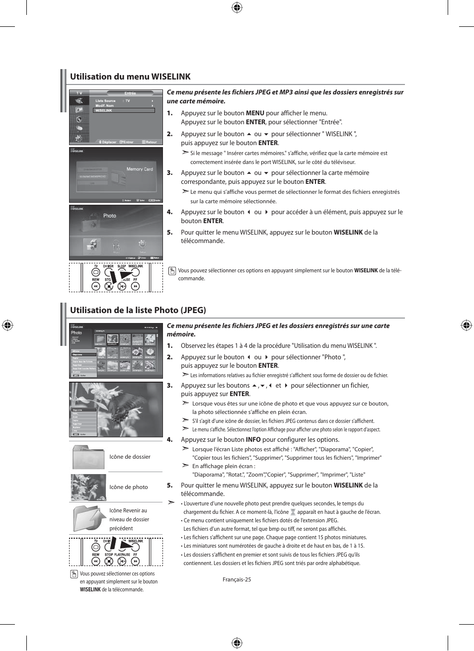 Utilisation du menu wiselink, Utilisation de la liste photo (jpeg) | Samsung LE46N71B User Manual | Page 71 / 313