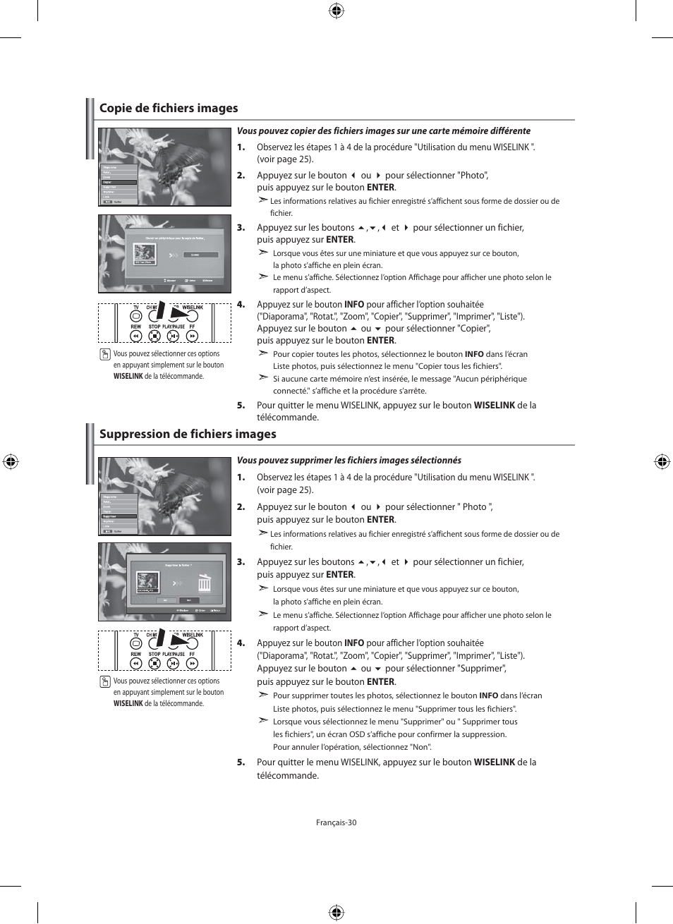 Copie de fichiers images, Suppression de fichiers images | Samsung LE46N71B User Manual | Page 76 / 313