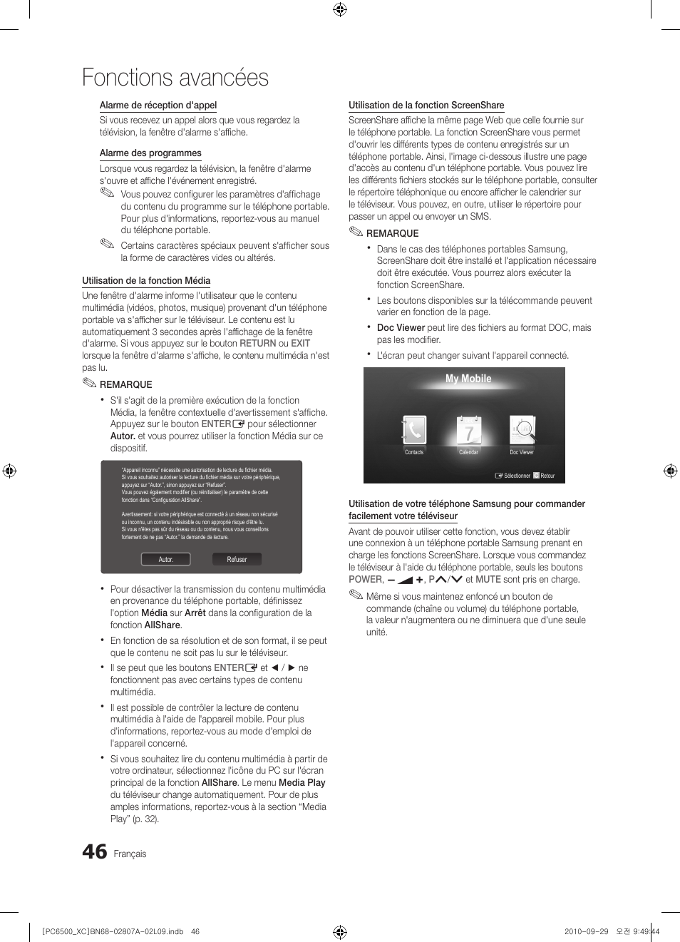 Fonctions avancées | Samsung PS50C6500TW User Manual | Page 101 / 499