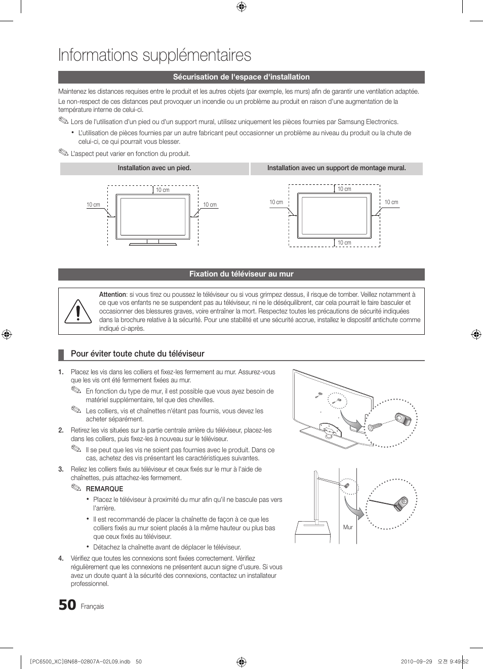 Informations supplémentaires | Samsung PS50C6500TW User Manual | Page 105 / 499