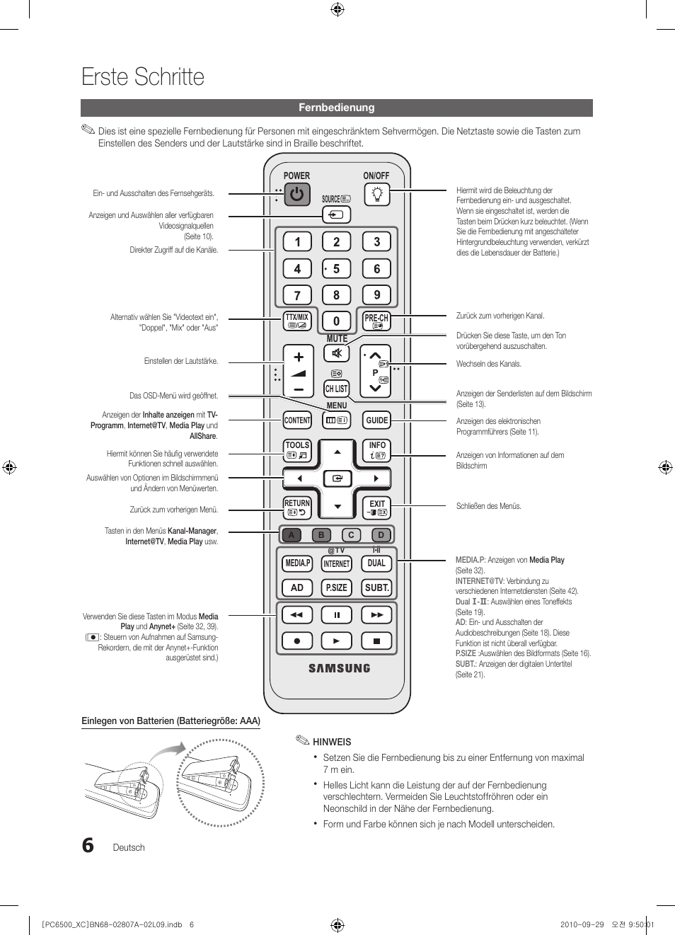 Erste schritte | Samsung PS50C6500TW User Manual | Page 116 / 499