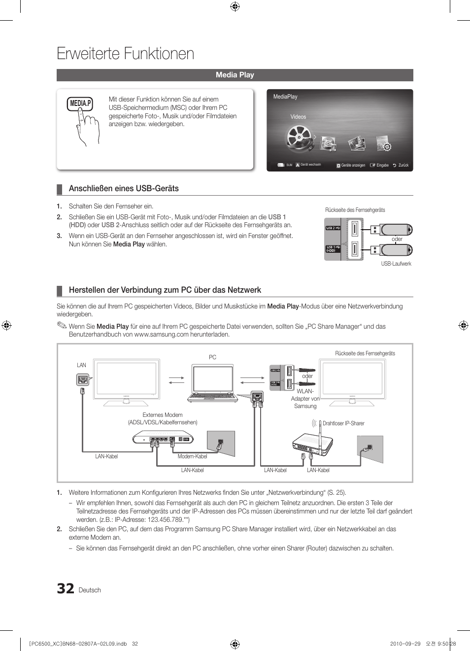 Erweiterte funktionen | Samsung PS50C6500TW User Manual | Page 142 / 499