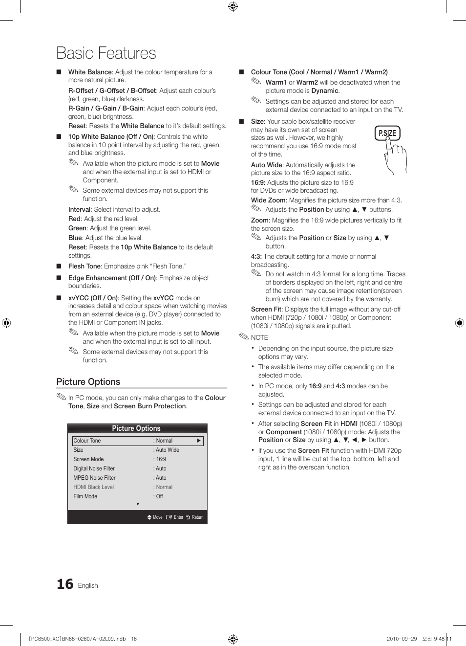 Basic features | Samsung PS50C6500TW User Manual | Page 16 / 499