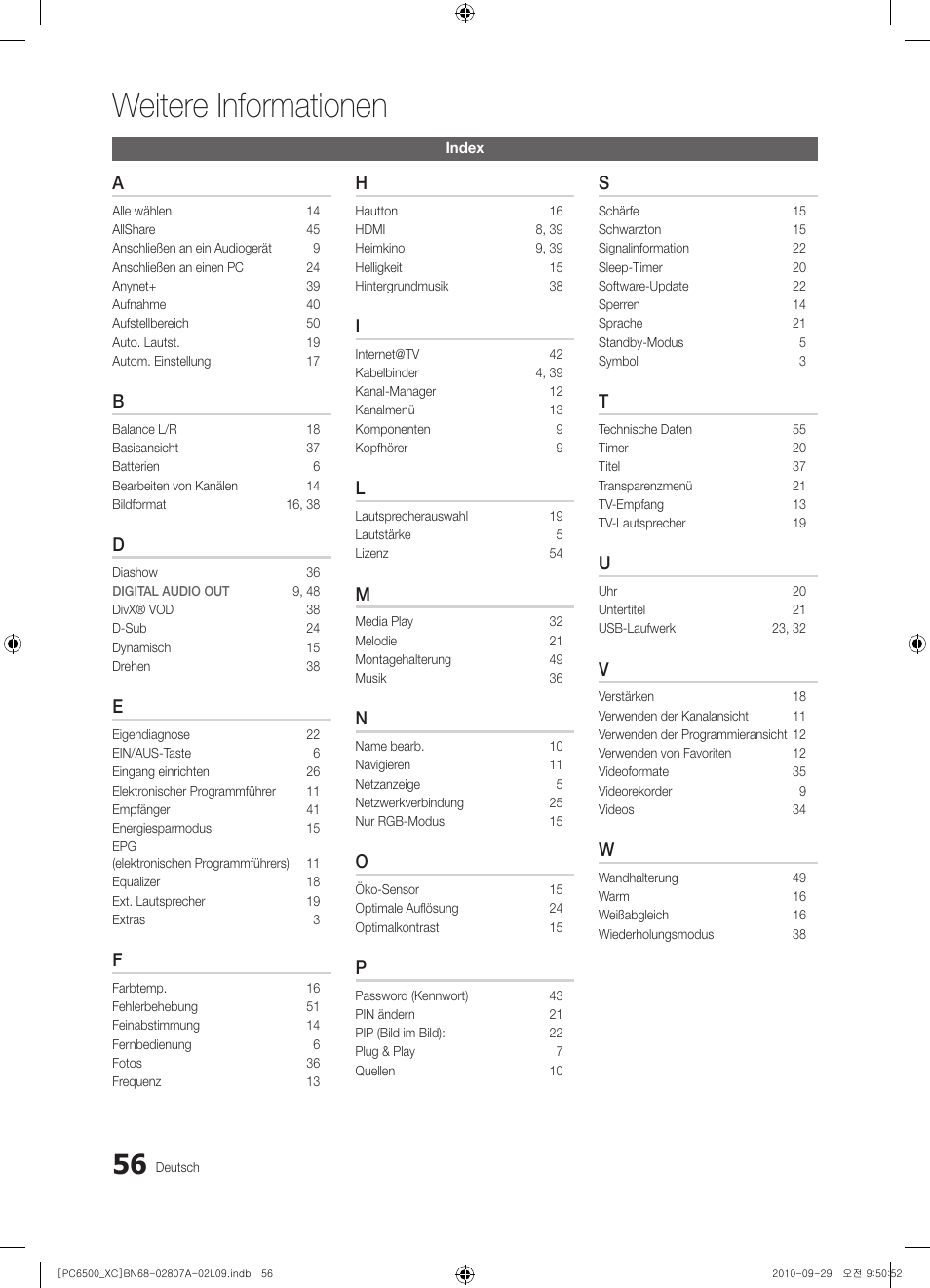 Weitere informationen | Samsung PS50C6500TW User Manual | Page 166 / 499