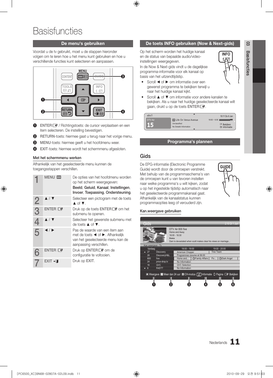 Basisfuncties, Gids | Samsung PS50C6500TW User Manual | Page 176 / 499