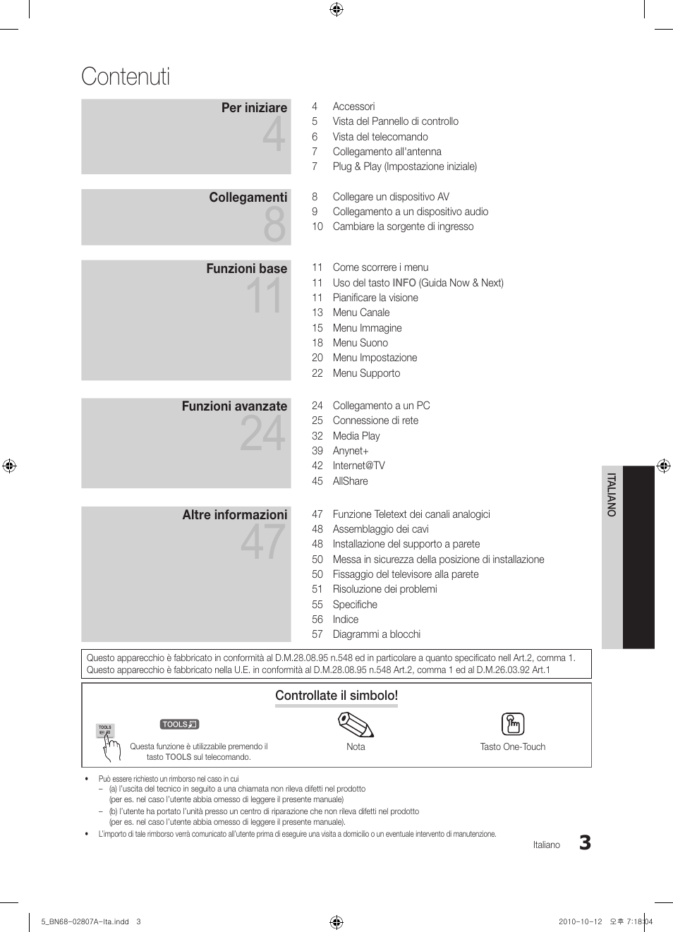 Contenuti | Samsung PS50C6500TW User Manual | Page 223 / 499