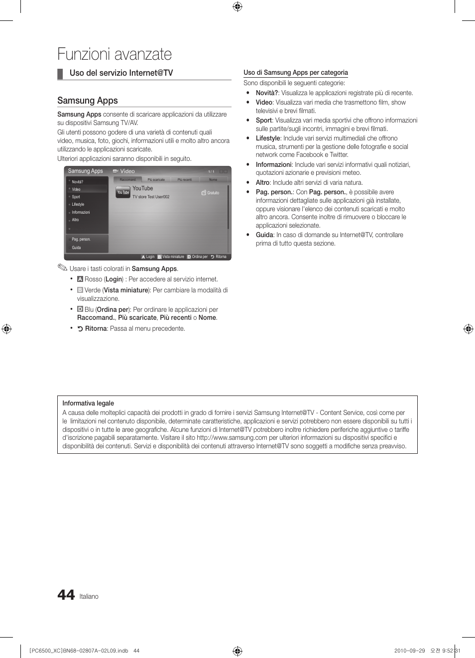 Funzioni avanzate, Samsung apps | Samsung PS50C6500TW User Manual | Page 264 / 499