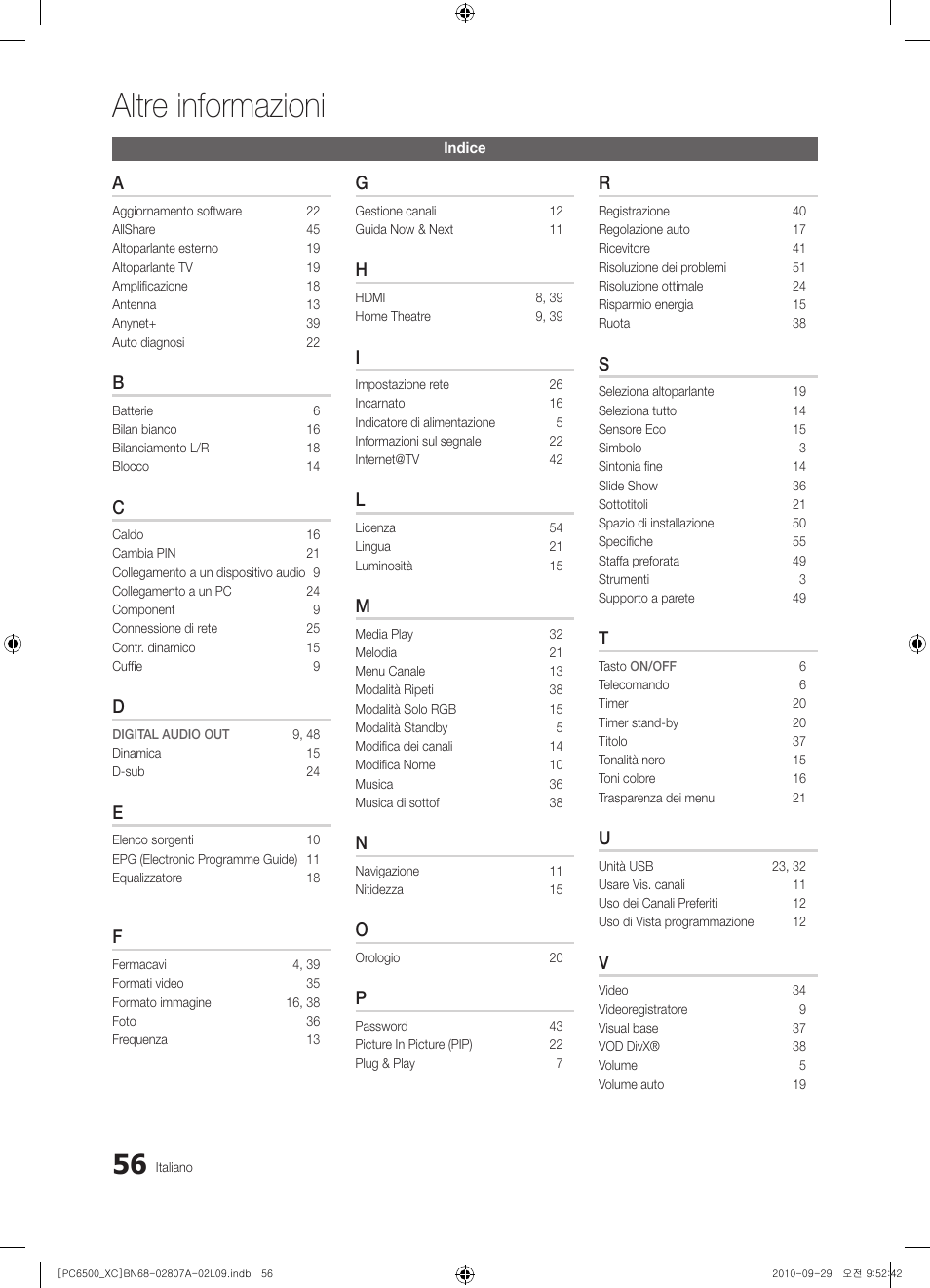 Altre informazioni | Samsung PS50C6500TW User Manual | Page 276 / 499