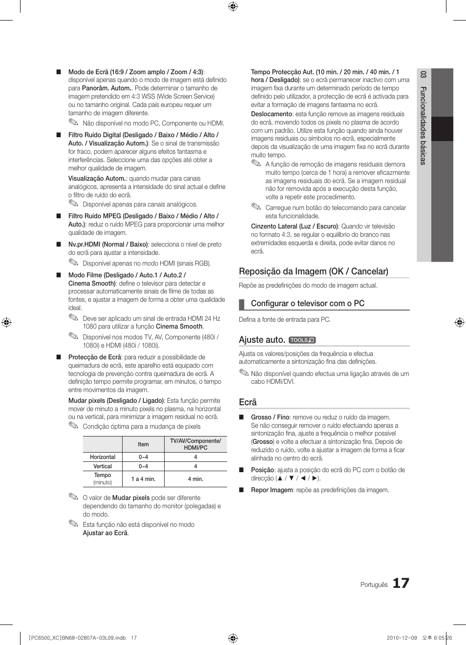 Reposição da imagem (ok / cancelar), Ajuste auto, Ecrã | Samsung PS50C6500TW User Manual | Page 348 / 499