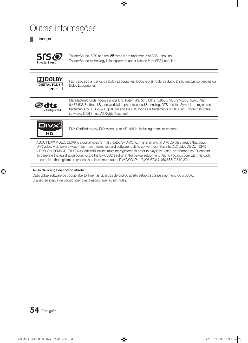 Outras informações | Samsung PS50C6500TW User Manual | Page 385 / 499