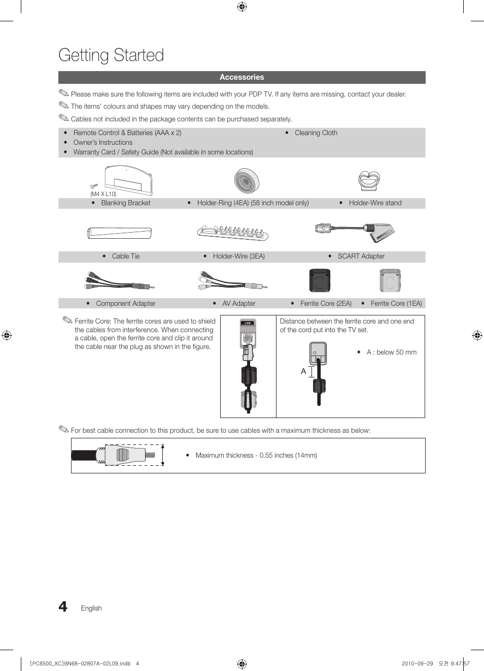 Getting started | Samsung PS50C6500TW User Manual | Page 4 / 499