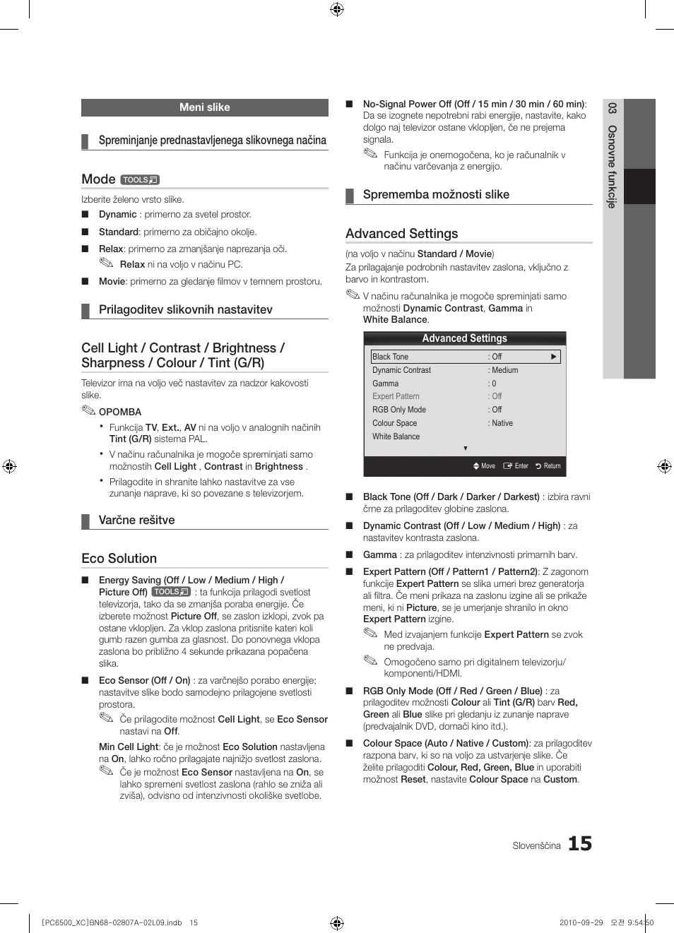 Mode, Eco solution, Advanced settings | Samsung PS50C6500TW User Manual | Page 401 / 499