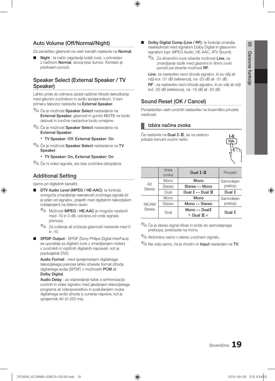 Auto volume (off/normal/night), Speaker select (external speaker / tv speaker), Additional setting | Sound reset (ok / cancel) | Samsung PS50C6500TW User Manual | Page 405 / 499