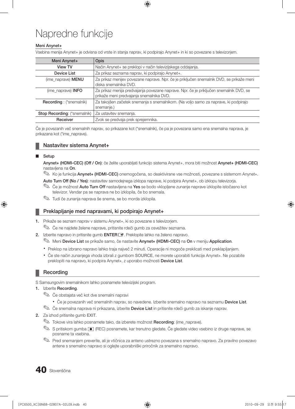 Napredne funkcije | Samsung PS50C6500TW User Manual | Page 426 / 499