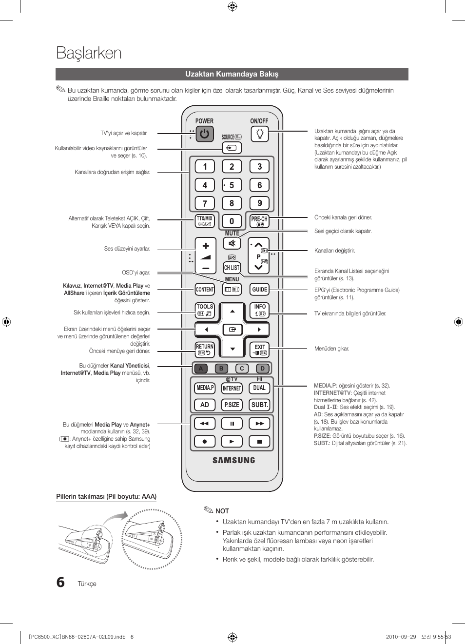 Başlarken | Samsung PS50C6500TW User Manual | Page 447 / 499