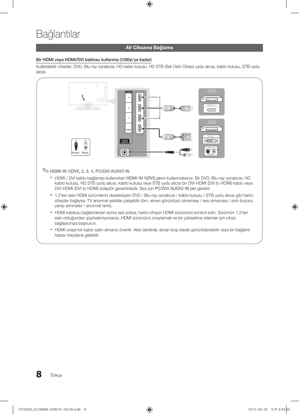 Bağlantılar | Samsung PS50C6500TW User Manual | Page 449 / 499