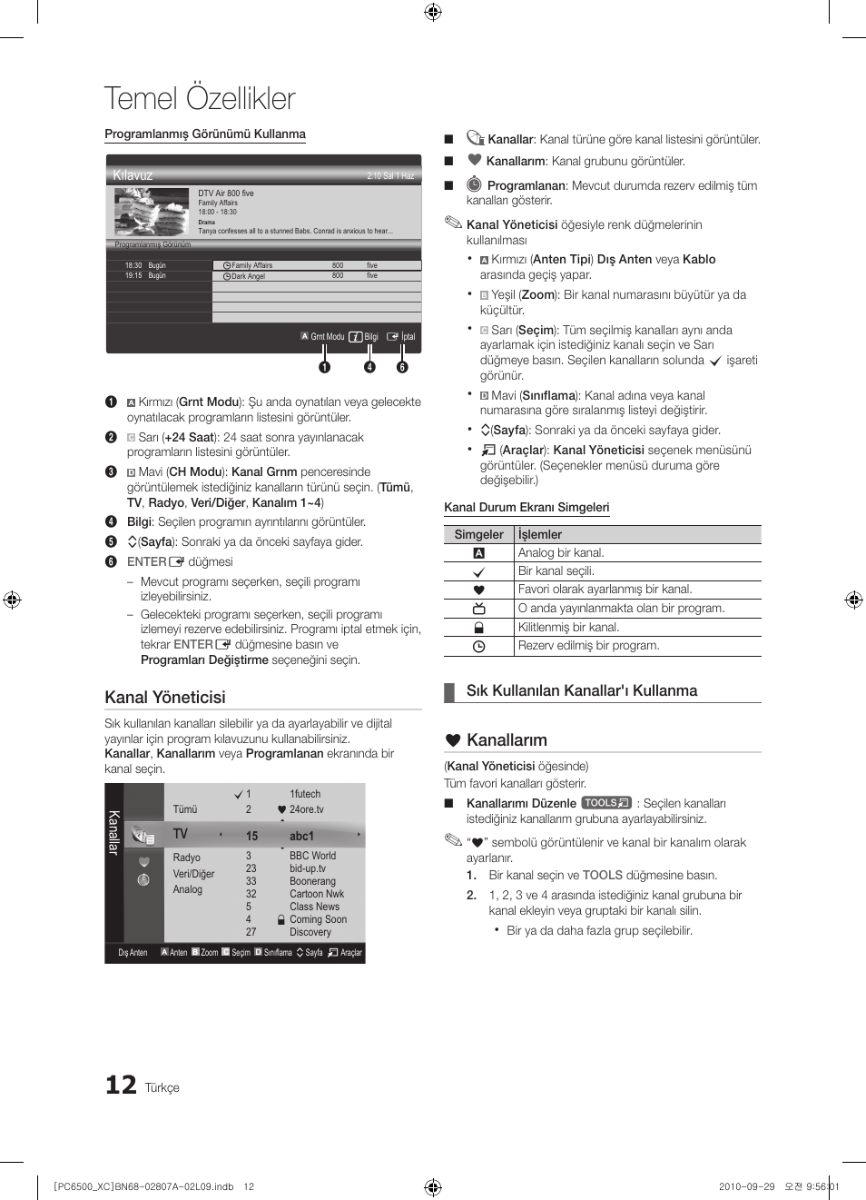 Temel özellikler, Kanal yöneticisi, Kanallarım | Sık kullanılan kanallar'ı kullanma | Samsung PS50C6500TW User Manual | Page 453 / 499