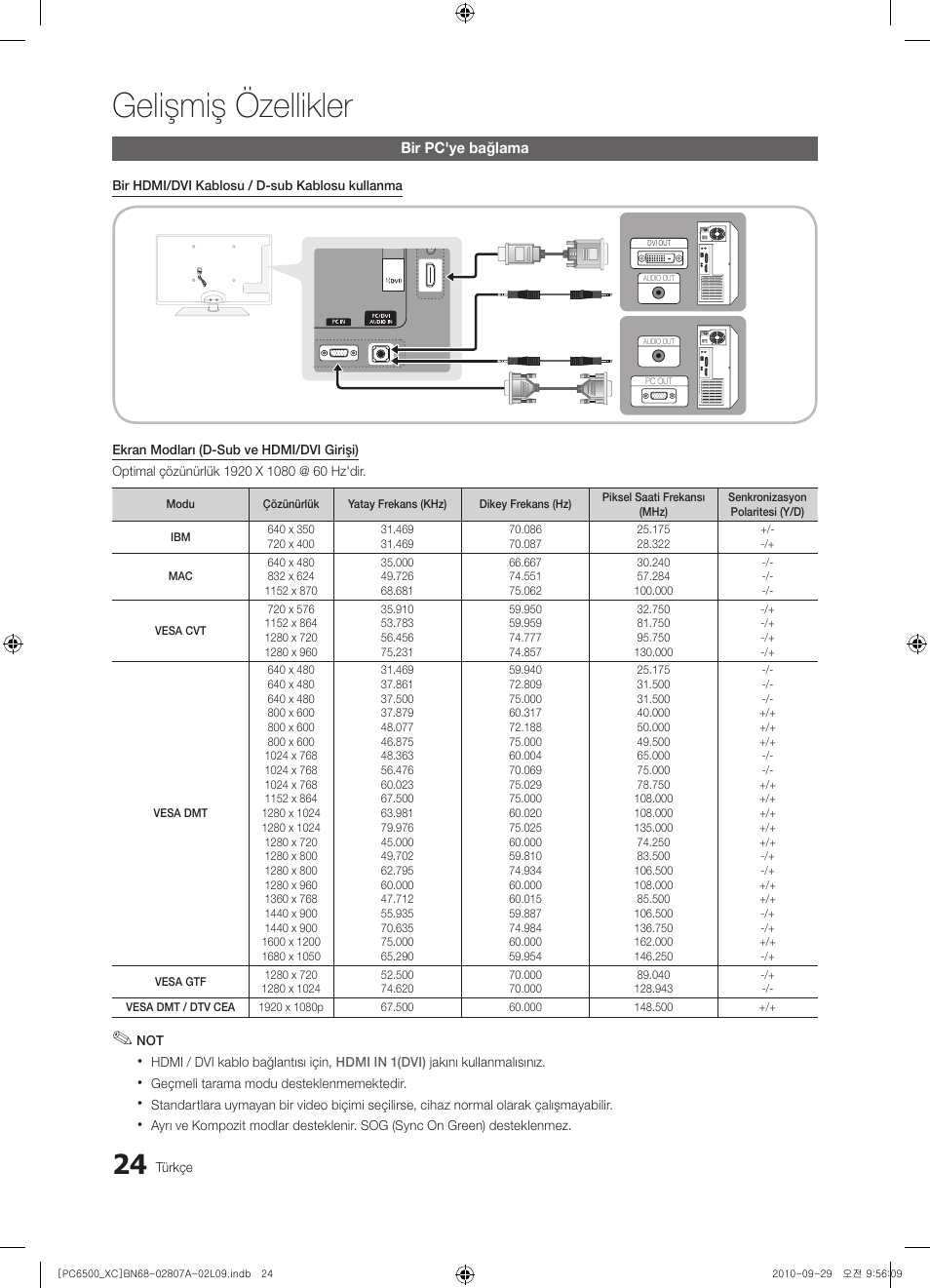 Gelişmiş özellikler | Samsung PS50C6500TW User Manual | Page 465 / 499