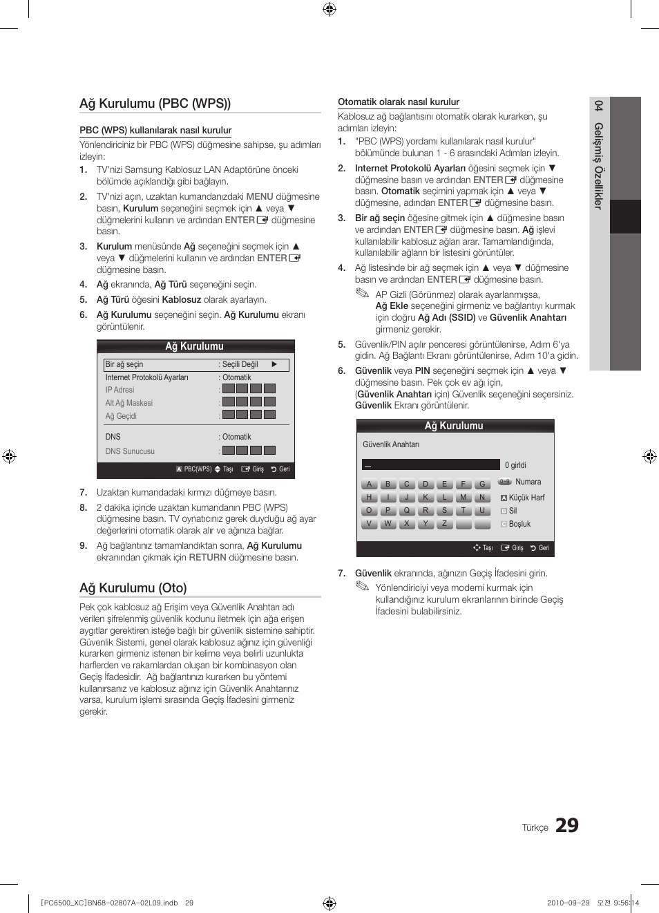 Ağ kurulumu (pbc (wps)), Ağ kurulumu (oto) | Samsung PS50C6500TW User Manual | Page 470 / 499