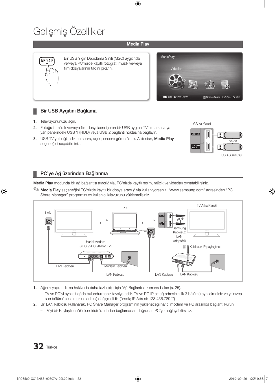 Gelişmiş özellikler | Samsung PS50C6500TW User Manual | Page 473 / 499