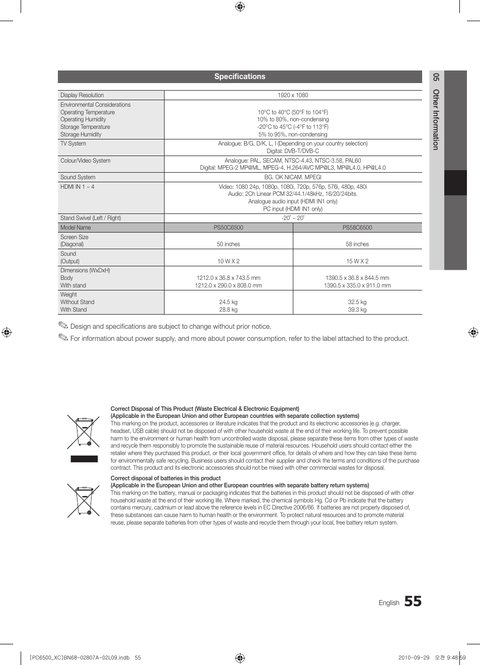 Samsung PS50C6500TW User Manual | Page 55 / 499