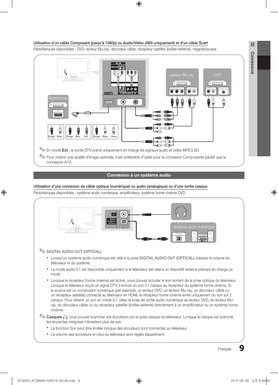 02 connexions, Connexion à un système audio | Samsung PS50C6500TW User Manual | Page 64 / 499