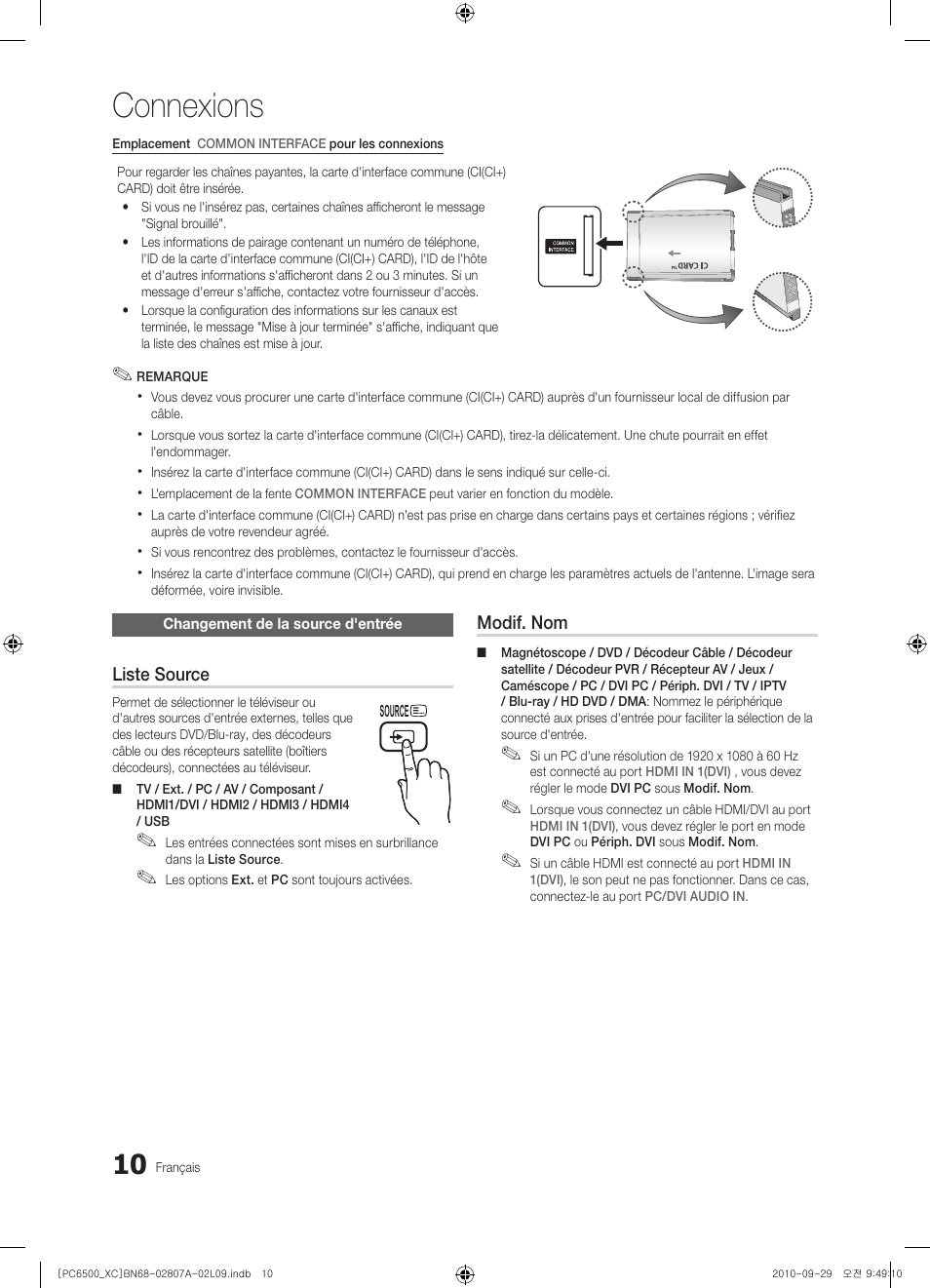 Connexions | Samsung PS50C6500TW User Manual | Page 65 / 499