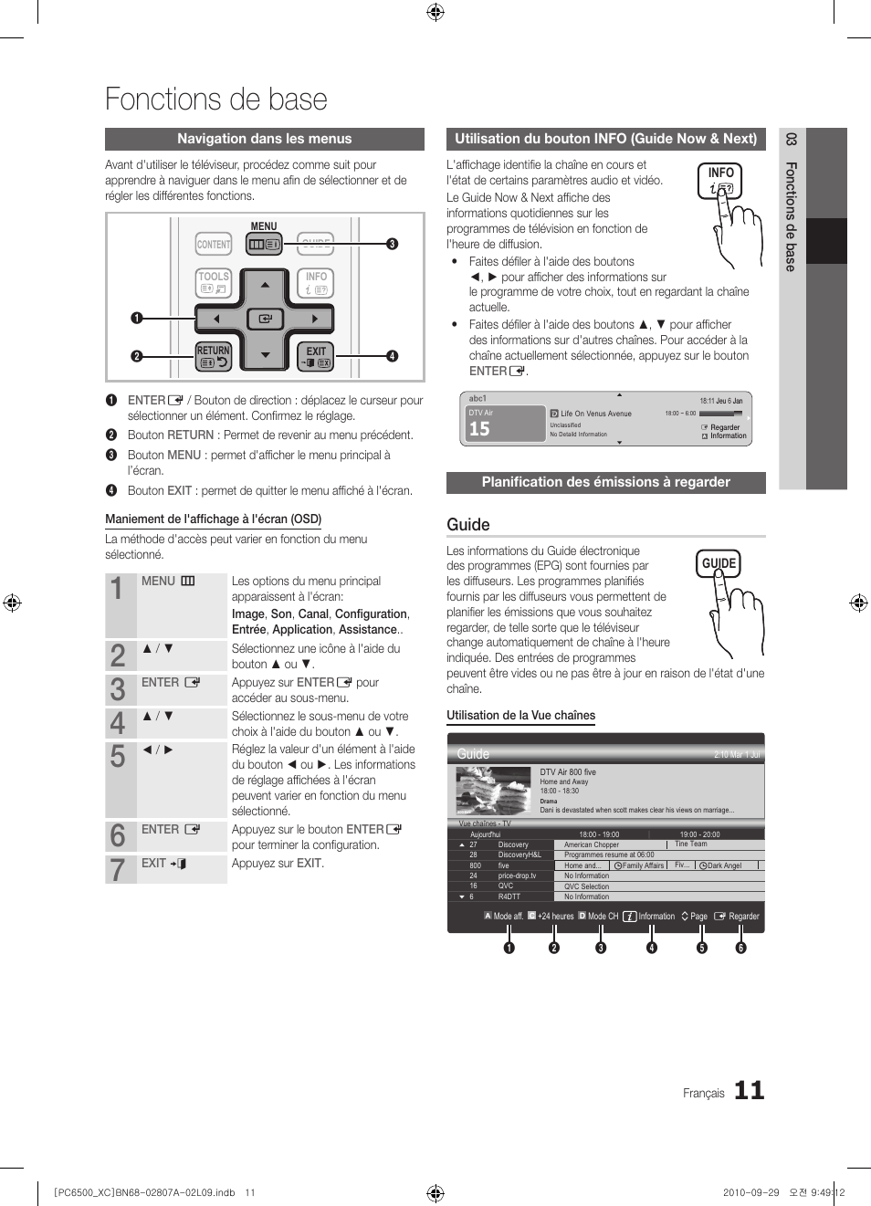 Fonctions de base, Guide | Samsung PS50C6500TW User Manual | Page 66 / 499