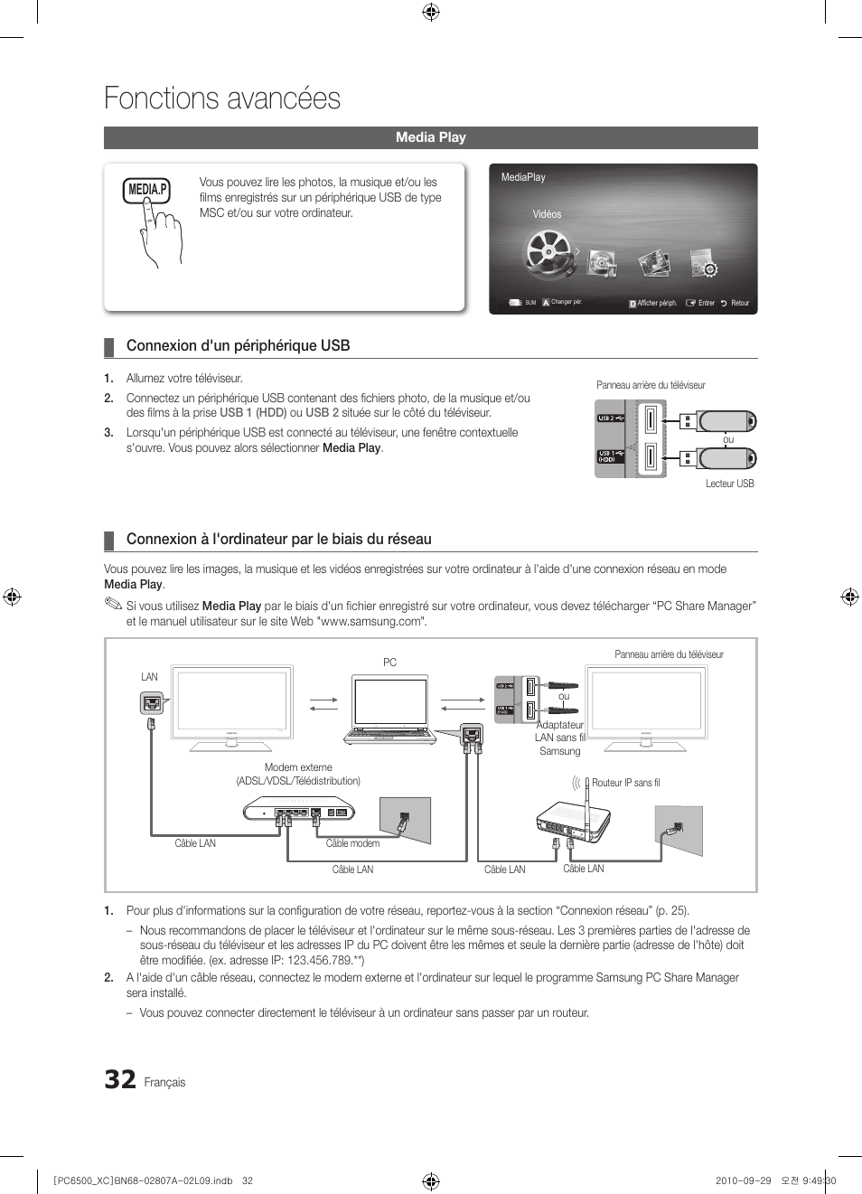 Fonctions avancées | Samsung PS50C6500TW User Manual | Page 87 / 499