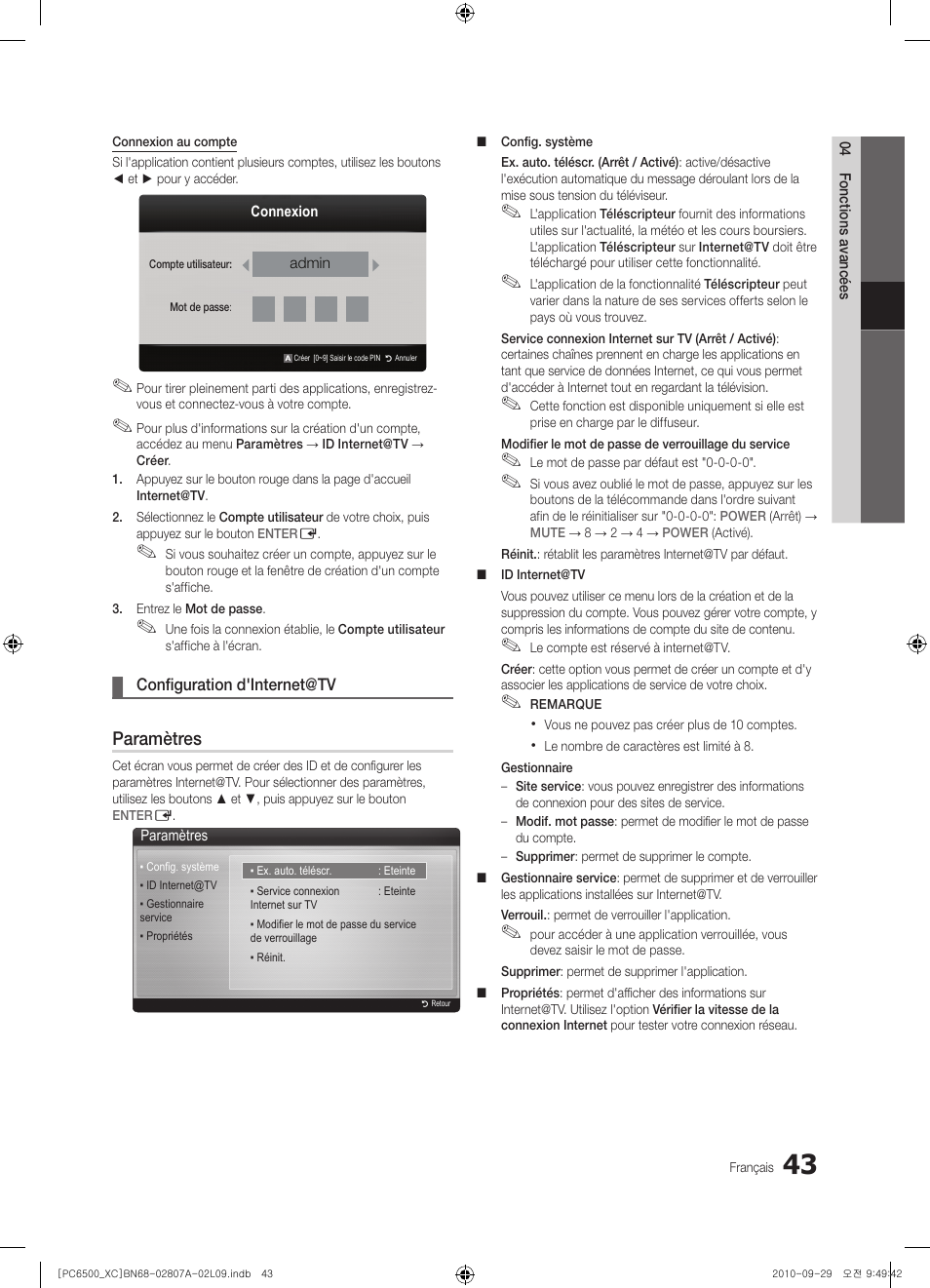 Paramètres | Samsung PS50C6500TW User Manual | Page 98 / 499