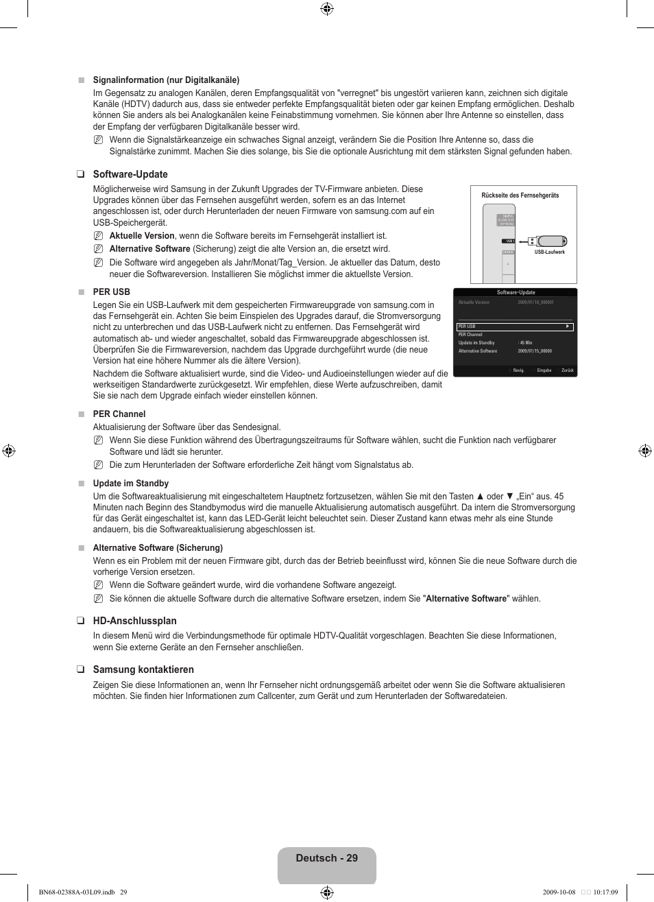 Deutsch - 2, Software-update, Hd-anschlussplan | Samsung kontaktieren | Samsung UE40B6000VP User Manual | Page 149 / 494