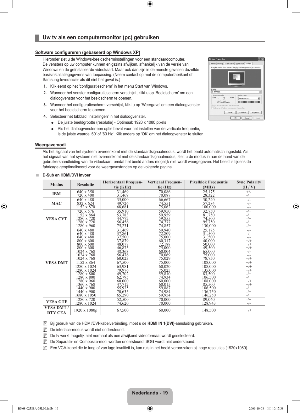 Uw tv als een computermonitor (pc) gebruiken | Samsung UE40B6000VP User Manual | Page 191 / 494