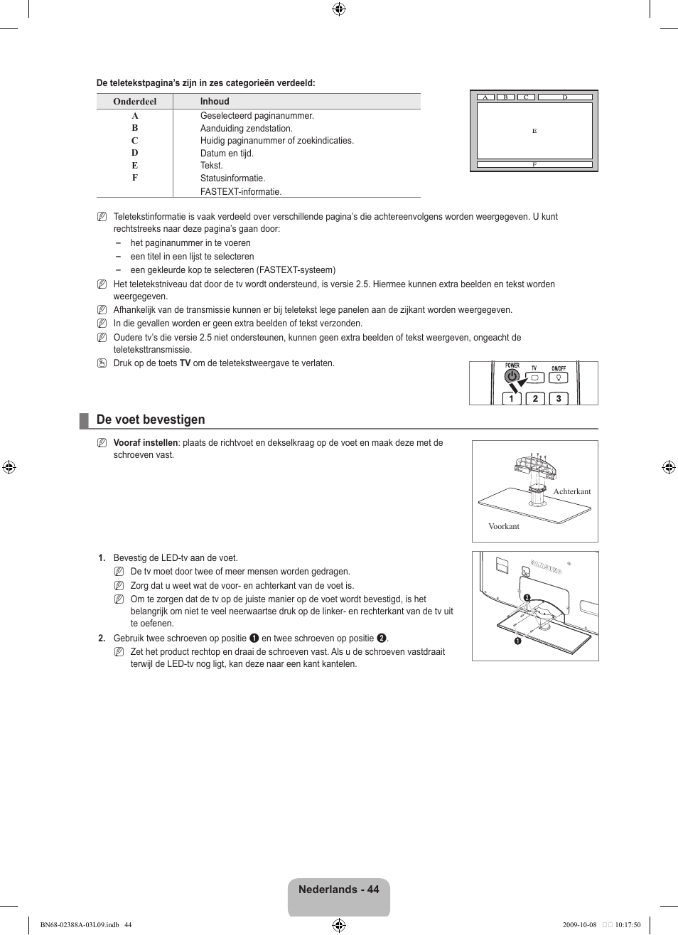 De voet bevestigen | Samsung UE40B6000VP User Manual | Page 216 / 494