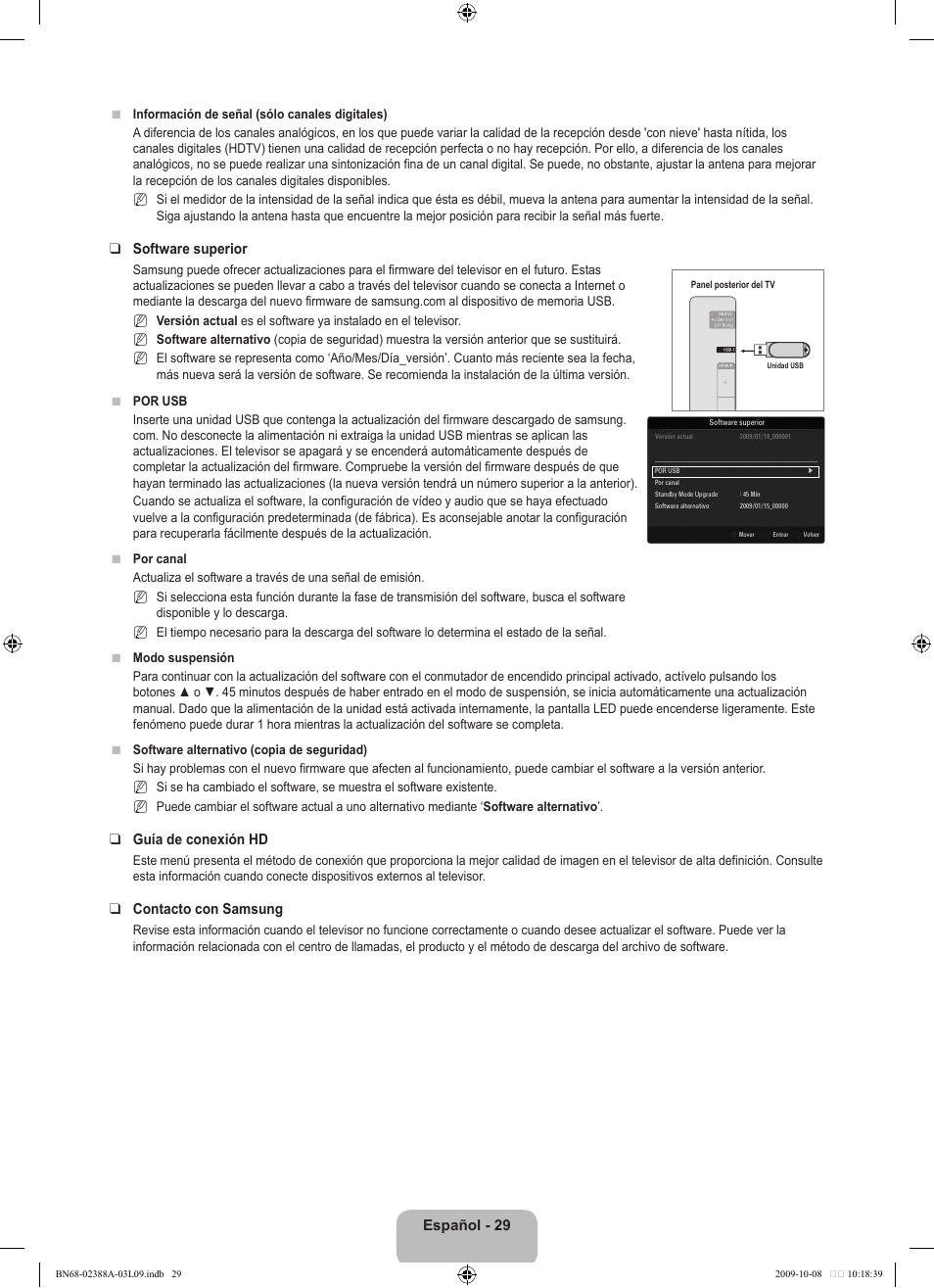 Español - 2, Software superior, Guía de conexión hd | Contacto con samsung | Samsung UE40B6000VP User Manual | Page 307 / 494