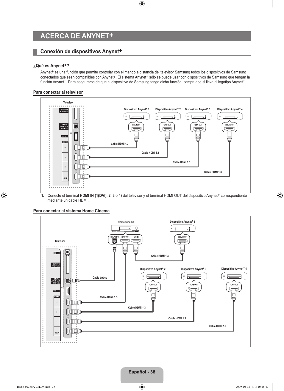 Acerca de anynet, Conexión de dispositivos anynet | Samsung UE40B6000VP User Manual | Page 316 / 494