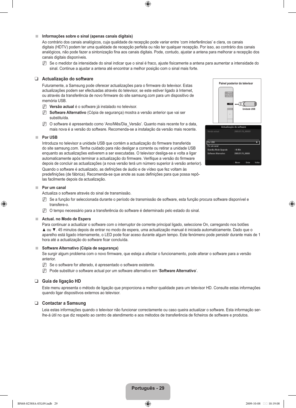 Português - 2, Actualização do software, Guia de ligação hd | Contactar a samsung | Samsung UE40B6000VP User Manual | Page 359 / 494