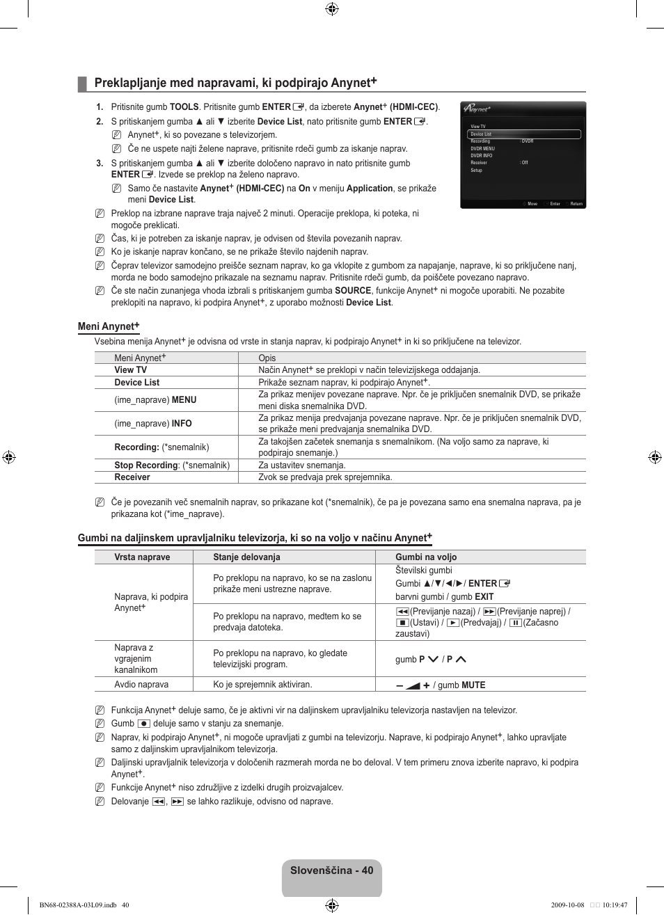 Preklapljanje med napravami, ki podpirajo anynet | Samsung UE40B6000VP User Manual | Page 422 / 494