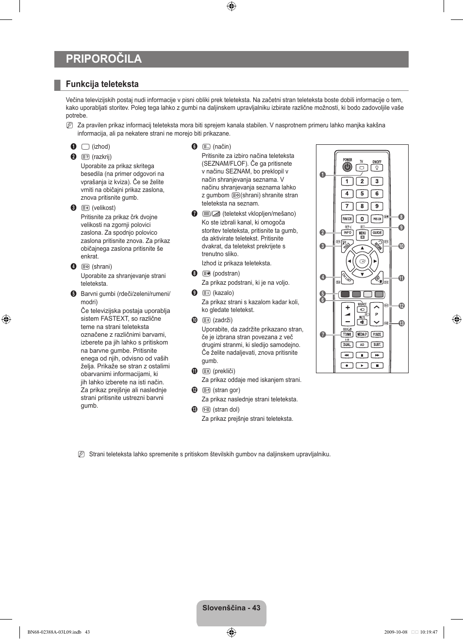 Priporočila, Funkcija teleteksta | Samsung UE40B6000VP User Manual | Page 425 / 494