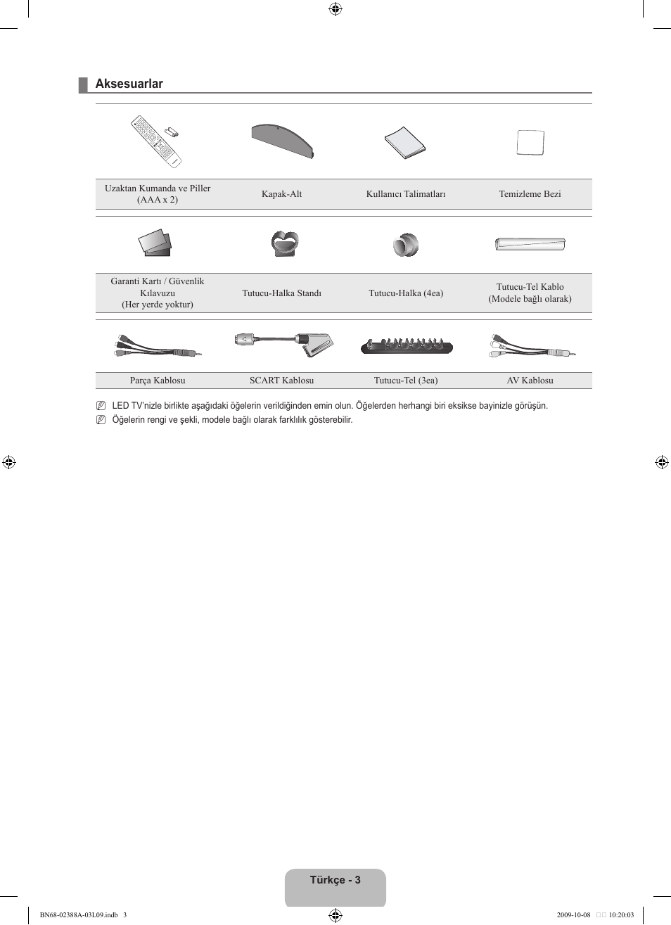 Aksesuarlar | Samsung UE40B6000VP User Manual | Page 437 / 494