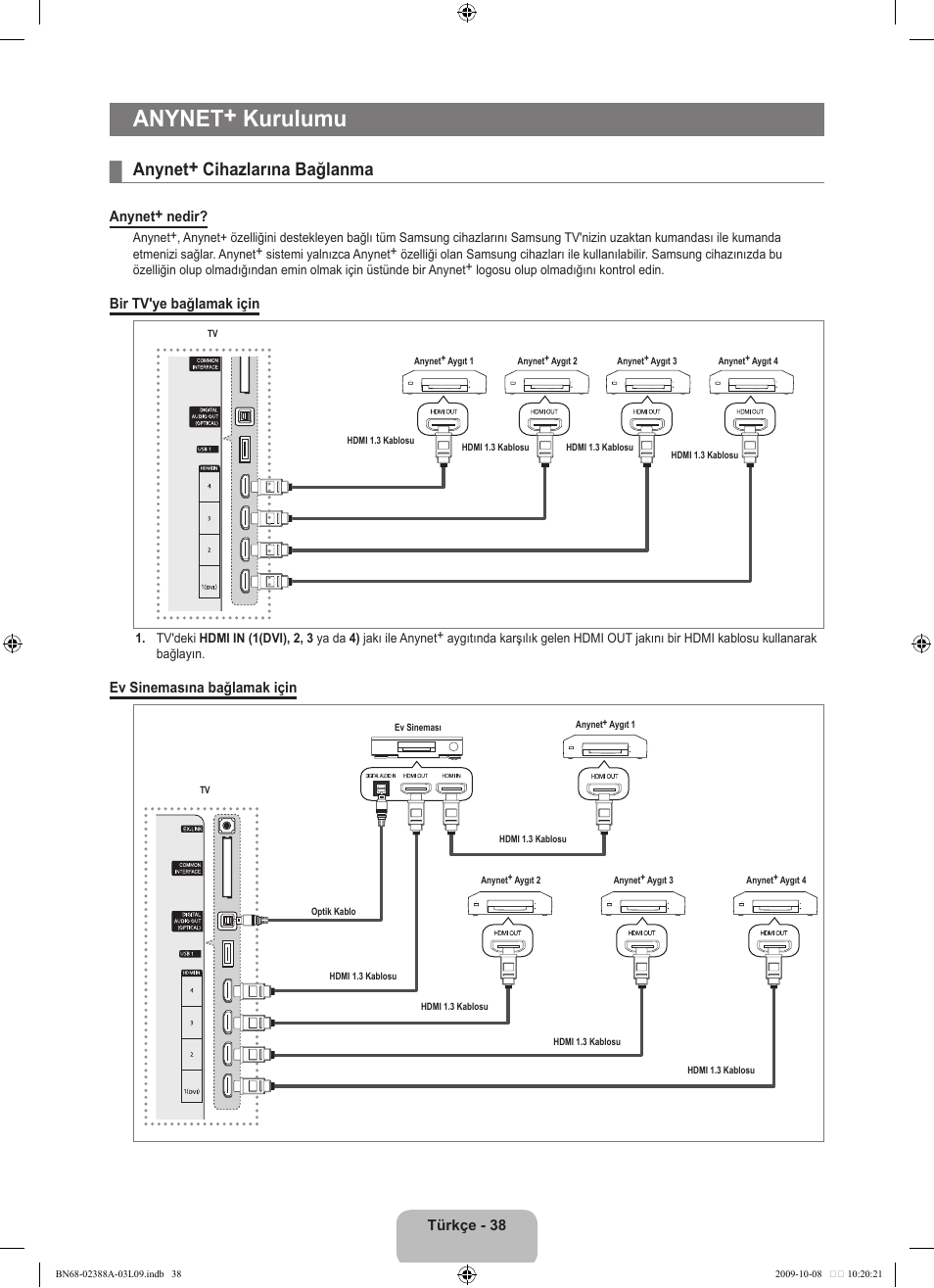 Anynet+ kurulumu, Anynet+ cihazlarına bağlanma | Samsung UE40B6000VP User Manual | Page 472 / 494